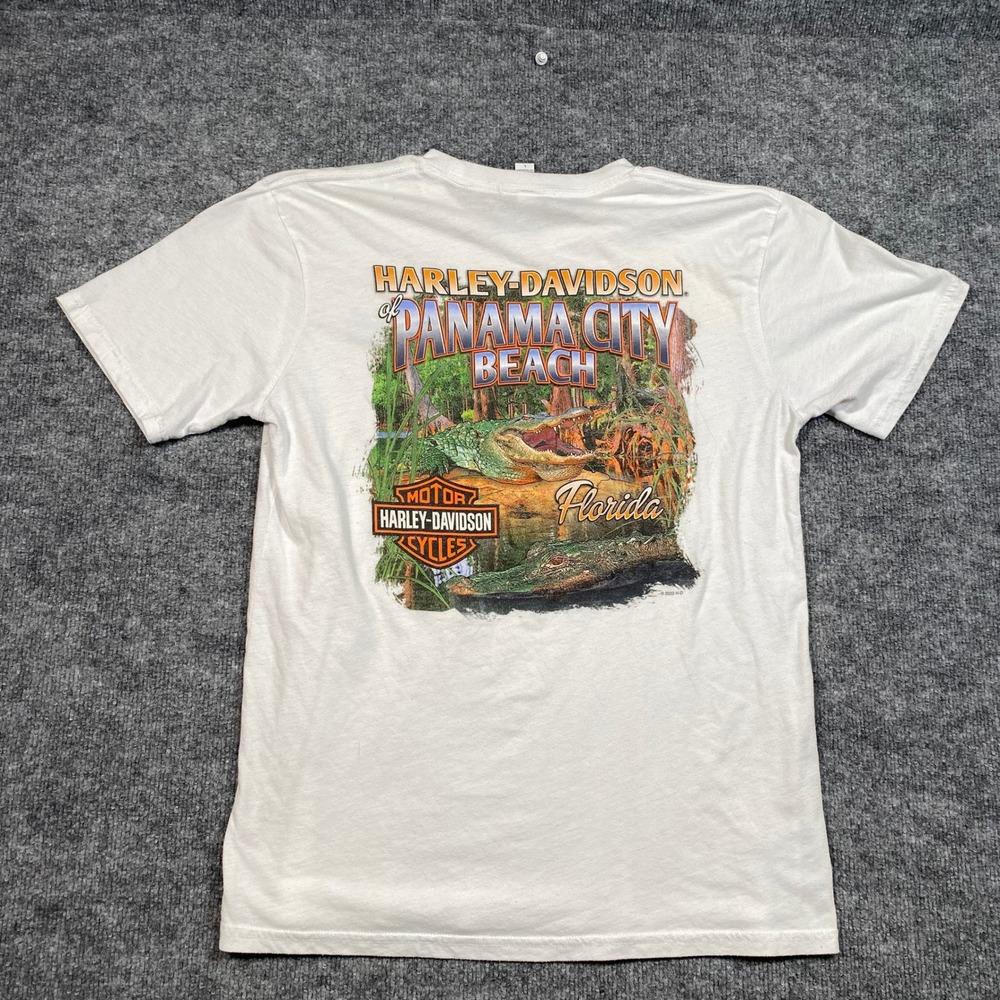 Harley-Davidson Panama City Beach Florida Alligator Graphic T-Shirt White Mens L